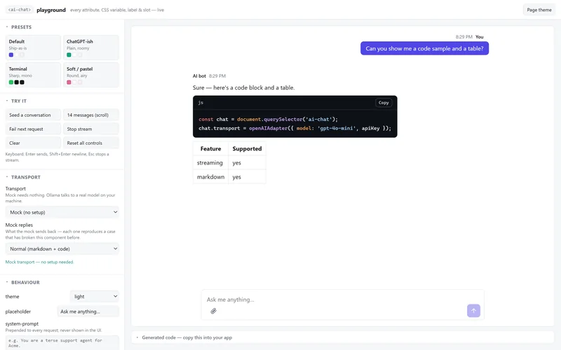 Screenshot of ai-chat-element